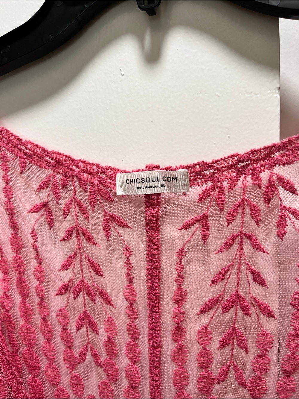 Embroidered Pink Sheer Duster Maxi. Plus size - Picture 3 of 7